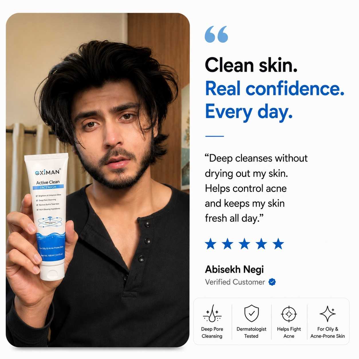 Active Clean Face Wash (100ml) | For Normal, Oily or Combination Skin