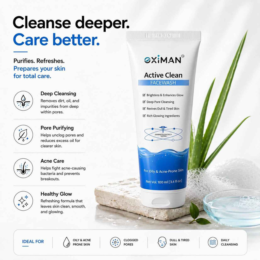 Active Clean Face Wash (100ml) | For Normal, Oily or Combination Skin