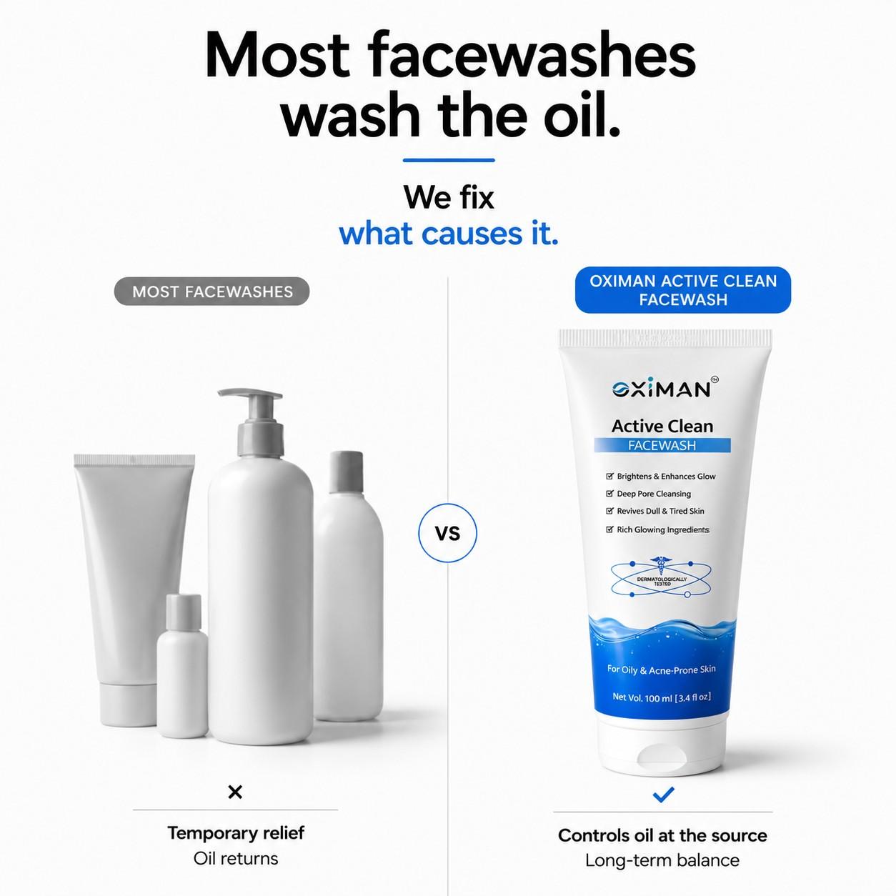 Active Clean Face Wash (100ml) | For Normal, Oily or Combination Skin