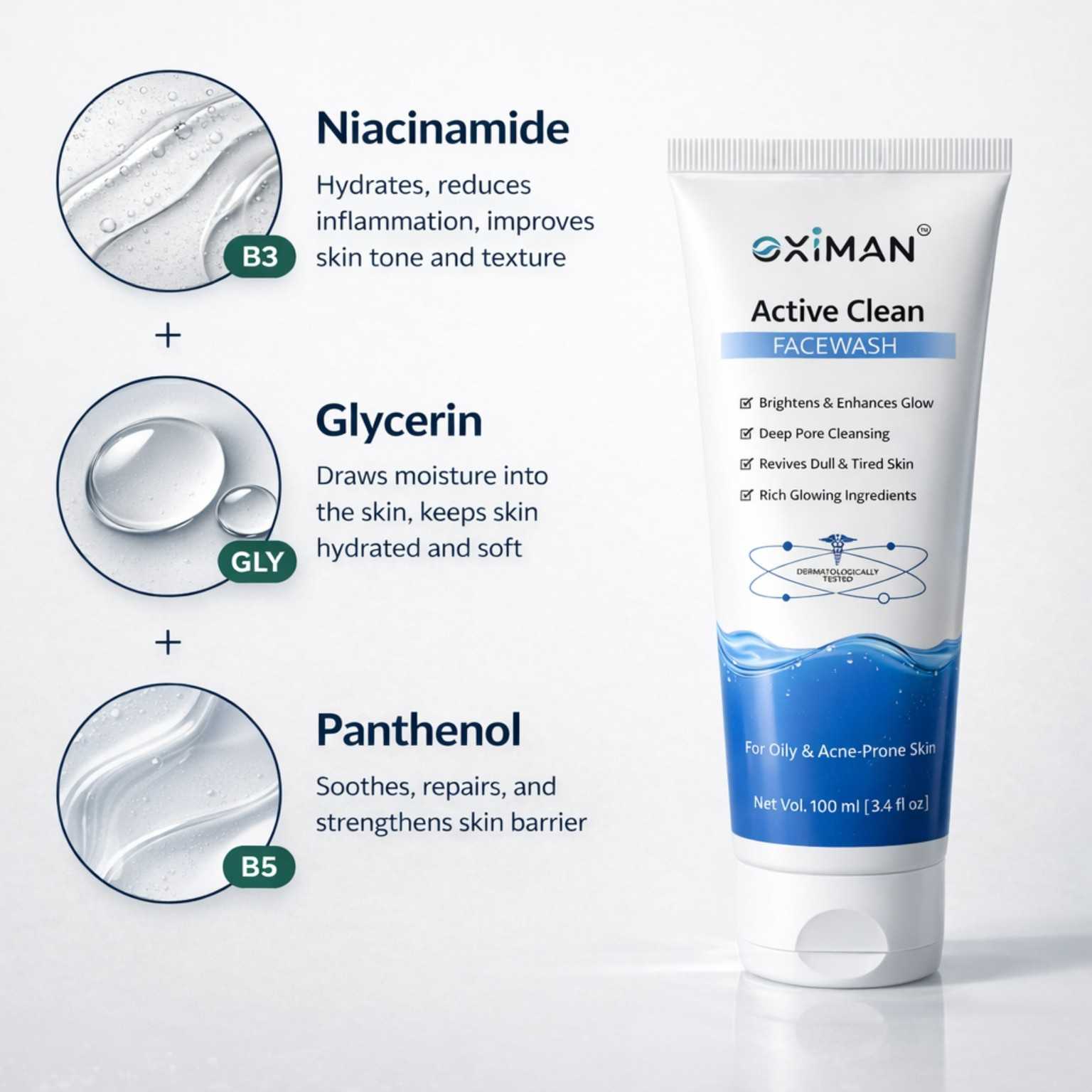 Oximan Niacinamide + Salicylic Acid Face Wash for Men - Fights Acne Pimple, Oil Control